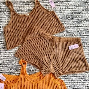Target Wild Fable Crochet Knit Swim Coverup Set in Brown and Orange